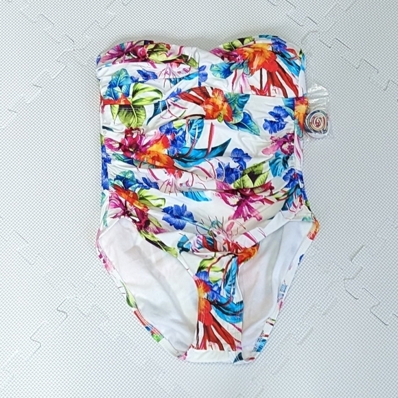 Athena NWT One Piece White Floral Print Swimsuit Removable Straps Size 6 - Picture 2 of 7